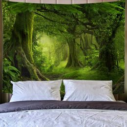 Tapestries Dome Cameras Forest Tapestry Natural Tree Hole Green Tree in Fog Forest Tapestry Natural Scenery Wall Tapestry Living Room Bedroom