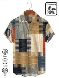 Men's Casual Shirts Haiian Shirt For Men Summer Linen Fabric Vintage Stripes Beach Spray Y2kStreetwear T-Shirt Short Sleeve Oversized 5XL Clothes L230715