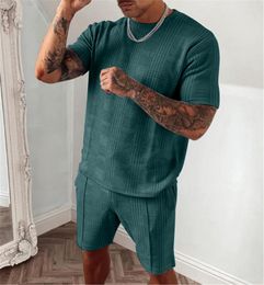 Men's Tracksuits Summer T-shirt Set 3D Printing Solid Sport Fashion Jogging Suit Leisure Beach Resort Oversized Round Neck