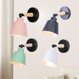 Wall Lamp Nordic Macaron LED Curved Cannonball E27 Lights Bedroom Bedside Living Room Wooden Sconce Lamps