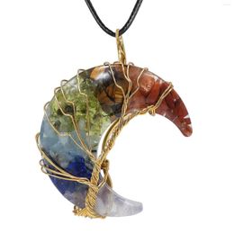 Pendant Necklaces Gold Colour Wire Tree Of Life Wrapped Crescent Moon Crystal Stone Fill In Resin Charms Jewellery For Women