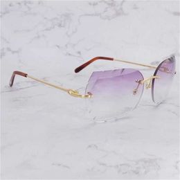 Sunglasses 2023 Rimless Sawtooth Diamond Cut Glasses Men Fashion Shades for Women Trending Product Eyewear Gafas De SolKajia New