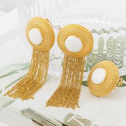 Necklace Earrings Set Brazilian Classic Tassel Fashion Rings Ethiopian Gold Color Round Jewelry African Bride Jewellery Wedding Party