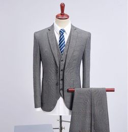 Men's Suits Jacket Vest Pants) 2023 Custom Slim Fit Business Wedding Smoking Suit Men Plaid Vestidos Costume Homme Terno