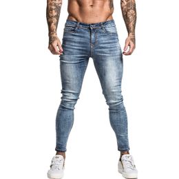 Men s Jeans GINGTTO Men Elastic Waist Skinny Stretch Ripped Pants Streetwear Mens Denim Blue 230715