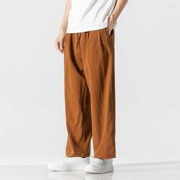 Men's Pants Summer Thin Casual Mens Loose Straight China Style Wide Leg Cotton Linen Ice Silk Man Harajuku Plus Size Trousers