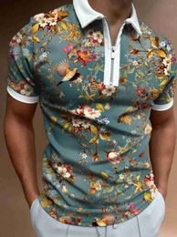 Men's T-Shirts ZOGAA New POLO Shirt Zip Floral Men's T-Shirt Top L230715