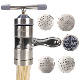 Manual Noodle Makers Kitchen Supplies Maker Making Spaghetti Stainless Steel Fruits Juicer Press Pasta Machine With 5 Pressing Moulds 230715