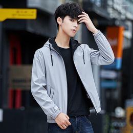 Men's Jackets Autumn Hood Men Jacket Long Sleeve Hooded Korean Style Solid Colour Polyester Hip Hop Coat Plus Size M-5XL