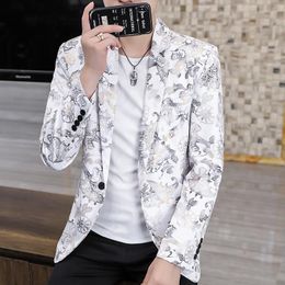 Men's Suits 2023 Tuxedos Men Slim Fit Floral Blazer Jacket Suit Trend Print Flowers Fashion Male Party Stage Formal Dress Blazers S-5XL