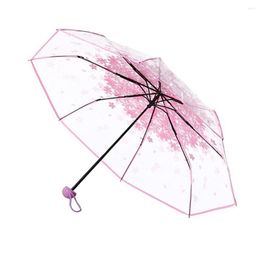 Umbrellas Sunshade Windproof Rain Umbrella Portable Clear Visors Rustproof Cherry Blossom Print Household Green