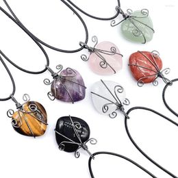 Pendant Necklaces 6pcs/lot Wire Wrap Heart Natural Stone Crystal Pendants Energy Healing Necklace Bulk Item Wholesales For Small Business