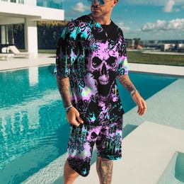 Men's Tracksuits Summer Fashion Short Sleeved T shirt Shorts 3D Print Same Colour Two Piece Suit S 6XL Skull Theme 230715