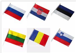 Banner Flags Wholesale National flags Slovenia Croatia Estonia Lithuania Romania Russian flags 14*21 cm with plastic poles 230715