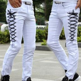 Men's Jeans Nightclub Luxury Stylish Cowboy Classic White Skinny For Men Casual RopeDesigner Stretch Punk Style Boyfriend Denim Pants