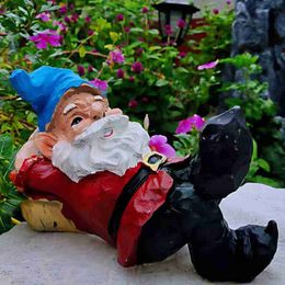 Garden Decorations Garden Blue Hat Red Dress Lying Down Santa Claus Resin Accessories Christmas Gift Courtyard Balcony Sculpture Decoration Crafts L230715