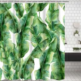 Shower Curtains Plant Shower Curtain for Bathroom Waterproof Fresh Tree Banana Leaf Green Shower Curtains with Washable Fabric