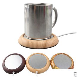 Mats Pads 6 Colours Usb Wood Grain Cup Warmer Heat Beverage Mug Mat Keep Drink Warm Heater Coffee Cups Mugs Coaster For Home Bar 18 Dhacn