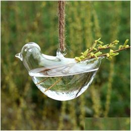 Planters Pots Originality Bird Shape Vase Hydroponics Suspension Transparent Flower Pot Glass Hanging Water Plant Flowerpot Home D Dhcr0