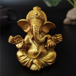 Decorative Objects Figurines Gold Lord Ganesha Buddha Statue Elephant God Sculptures Ganesh Figurines Man-made Stone Home Garden Buddha Decoration Statues 230714