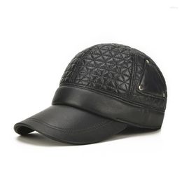 Ball Caps Unisex Genuine Leather Cowskin Baseball Cap Men Fall Winter Cowhide Hat Women Warm Cow Earprotion B-7159