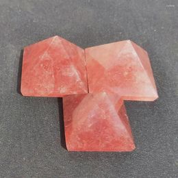 Decorative Figurines Natural Strawberry Quartz Pyramid Stone Gemstone Crystal Obelisk Mineral Specimen Healing 4cm