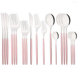 Dinnerware Sets Luxury Flatware Pink Silver Cutlery Set Stainless Steel Tableware Steak Knife Fork Spoon Silverware Service For 4