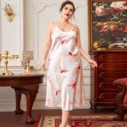 Women's Sleepwear Plus Size 5XL Nightgown Sexy Print Womens Satin Strap Nighty Gown Sleep Dress Loungewear Summer Long Nightdress Lingerie