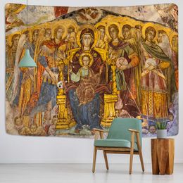 Tapestries Dome Cameras Christ Tapestry Wall Hanging Artistic Polyester Fabric Cottage Dorm Wall Art Home Decoration Brown Wall Decoration