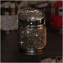 Ashtrays Pillar Shape Smoking Accessories With Lid Inlay Rhinestone Mti Color Cars Ornament Ash Tray Exquisite Metal Portables 27Yj Dh8Gc