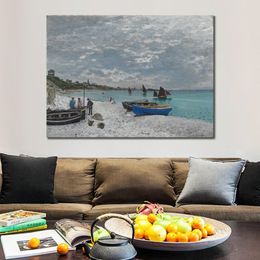 Impressionist Canvas Art The Beach at Sainte-adresse Claude Monet Painting Handmade Oil Reproduction Modern Hotel Room Decor