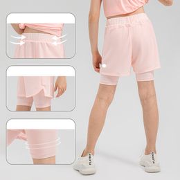 lu Kids Yoga Lined Shorts Outfits High Waist Sportswear With Back Pockets Fitness Wear Short Pants Girls Running Elastic ll33414