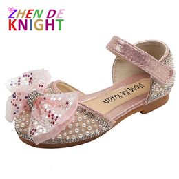 Sneakers Fashion Designer Girls Shoes Princess Bow Pearl Sequin Casual Flats Soft Sole Non Slip Children s Sandals Size 21 36 230714