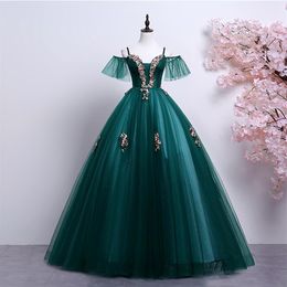 100%real dark green embroidery ball gown Medieval Renaissance Sissi princess dress Victorian Marie Belle Ball medieval dress2529