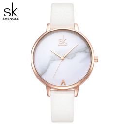 Jackets Shengke Top Brand Fashion Ladies Watches Leather Female Quartz Watch Women Thin Casual Strap Watch Reloj Mujer Marble Dial Sk