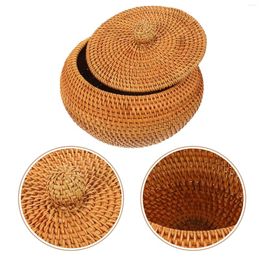 Dinnerware Sets Can Woven Basket Sundries Storage Decorative Lid Home Wooden Creative Jewellery Trays