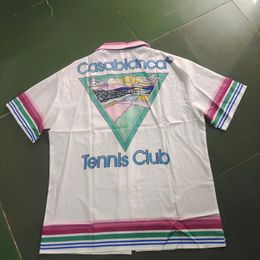 Mens Casual Shirts Colourful Stripe Mountain Stadium Casablanca Tennis Club Shirt Men Women Hawaii Beach Seaside Holidy Surf Short Sleeve Loose 230714