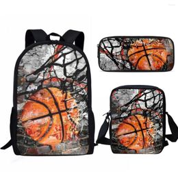School Bags Cool Basketball Flame Print Backpack Travel Bag Teen Boys Children Schoolbag Zipper Personalised Student BookBag Learning Tools