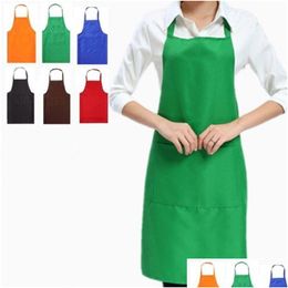 Aprons Solid Colour Apron For Kitchen Clean Accessory Household Adt Cooking Baking Diy Printing Practical Tools Polyester Fibre 4 5Jf Dhtgj