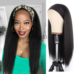 Synthetic Wigs Kinky Straight Headband Wigs for Black Women Yaki Straight Wigs Synthetic Headband Wig Natural Black Heat Resistant Fibre x0715