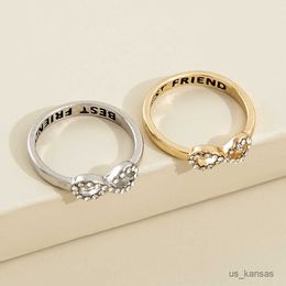Band Rings Aprilwell Pcs Trendy Couple Matching Rings for Women Shinestone Number "8" Geometric Letter "BEST FRIEND" Gift Jewelry R230715
