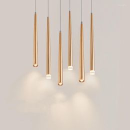 Pendant Lamps Nordic Conical Long Tube Lights 3/5/7W Living Dining Room Bedroom Indoor Lighting Aluminum Pipe LED Crystal Hanging Lamp