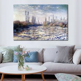Hand Painted Textured Canvas Art Floating Ice Near Vetheuil Claude Monet Painting Still Life Dining Room Decor