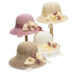 Wide Brim Hats Sun Hat For Women's Summer Lace Bow Top Dome Sunscreen Cap Elegant Simple Versatile Caps