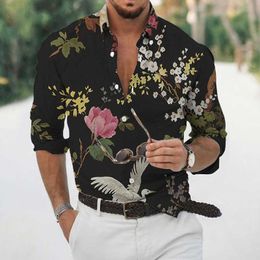 Men's Casual Shirts 3D Plant Flower Print Men Shirt Spring Autumn Fashion Long Sleeve Lapel Casual Top Oversize Shirts Streetwear Men's Clothing 6XL L230715