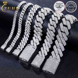 Charm Bilezikler 8mm-25mm Geçiş Pırlanta Test Cihazı 925 STERLING Gümüş Tam VVS Moissanite Buzlu Küba Bağlantısı Bolket Bileklik Bileklik Bileklik Bileklik Bileklik Kadınlar için