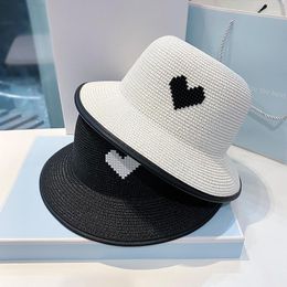 Wide Brim Hats Women's Hat Summer Sun Protection Sweet Love White Black Straw Small Fresh Seaside Holiday Sunscreen Sunshade Beach