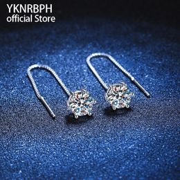 Stud YKNRBPH 1 Carat Six claw Line Earrings S925 Sterling Silver Ear For Women Cap Holiday Gift 230714