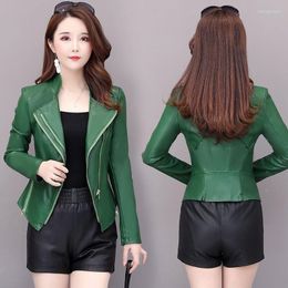 Women's Leather Motorcycle Clothing Female Spring And Autumn Slim Women Faux PU Jackets Short Casual Suit Collar Outwear M-5XL