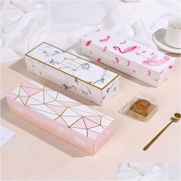 Gift Wrap Flamingo/Marble/Feather Pattern Paper Packaging Box Nougat Cookies Chocolate Cake Bread Paperboard Boxs 366 S2 Drop Delive Dht9X